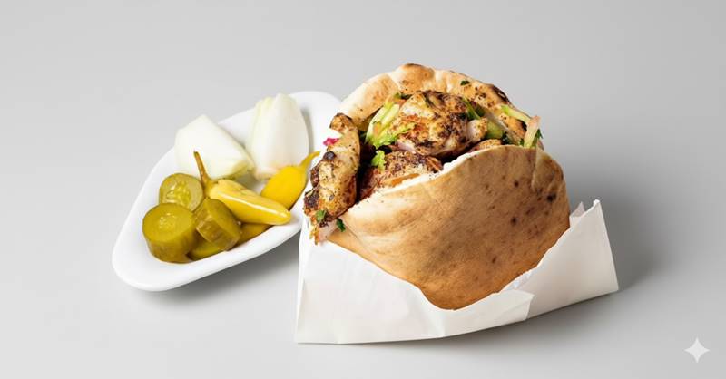 שיפוד פרגית
, מוגש בפיתה / בבאגט עם בחירה של סלטים 

