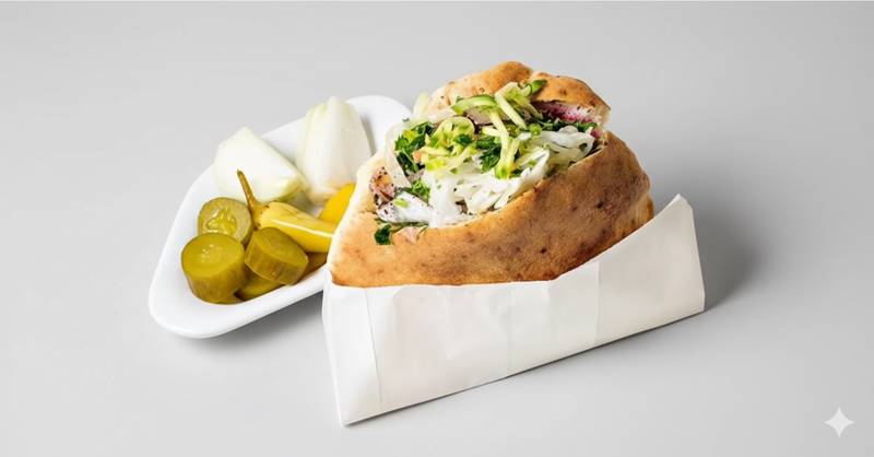 ‫כרובית אסלית 🌱, מוגש בפיתה / בבאגט עם בחירה של סלטים

